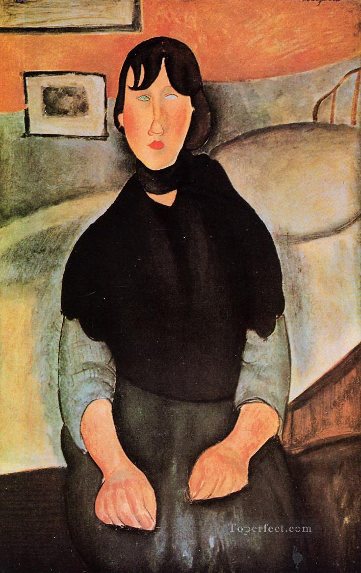 dark young woman seated by a bed 1918 Amedeo Modigliani Oil Paintings